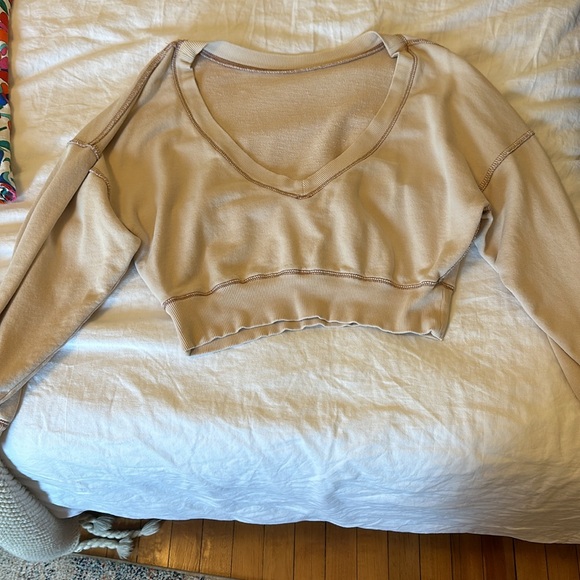 Free people balloon sleeve open back crop sweatshirt - Picture 2 of 3